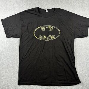 Batman Shirt Mens Large Black Distressed Logo DC Comics Superhero Tee Graphic